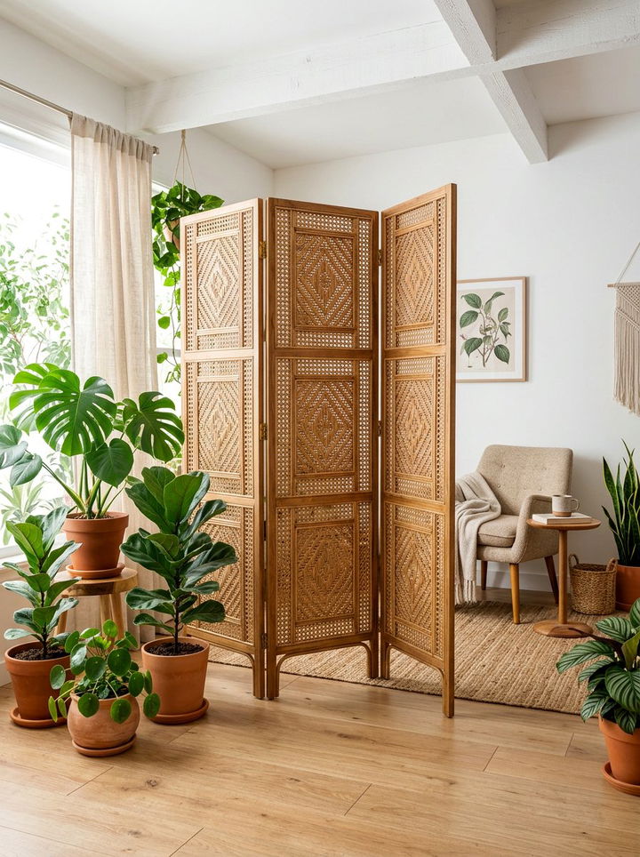 Rattan Room Screen - 30 bedroom partition ideas