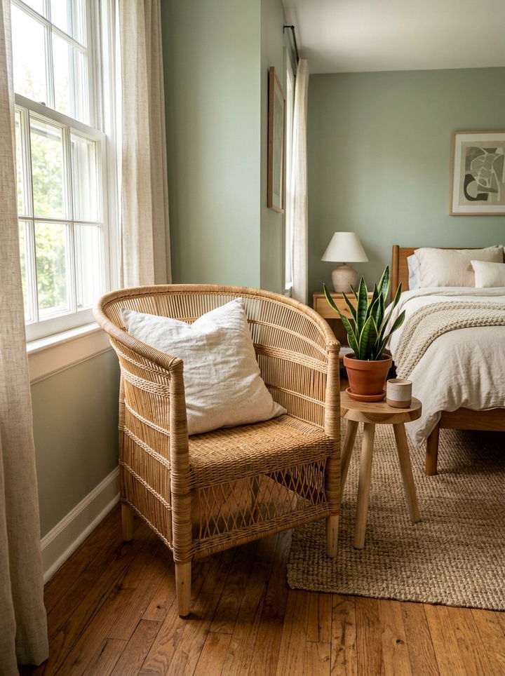 Rattan accent chair - 30 zen bedroom ideas