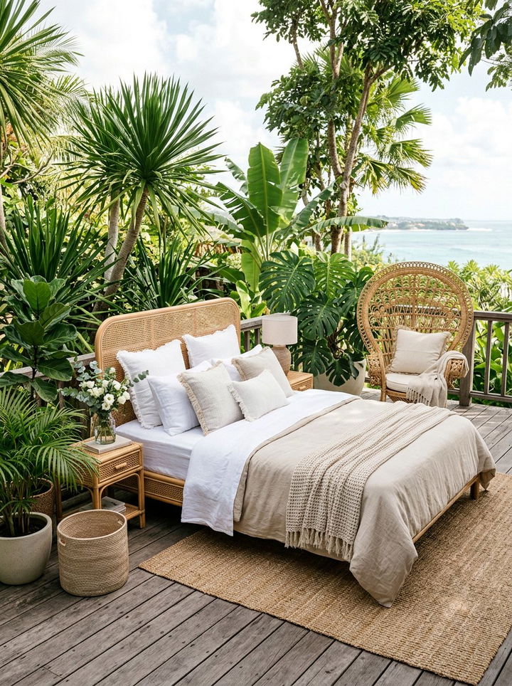 Rattan and Linen Bedroom - 30 mixed material bedroom ideas