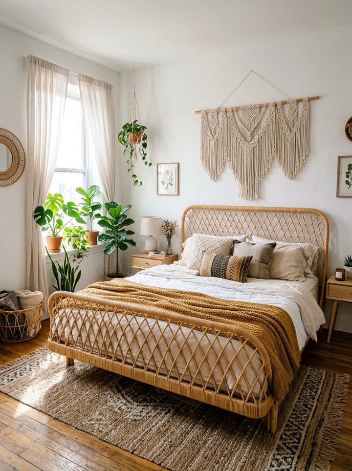 Rattan bed frame - 30 cozy texture bedroom ideas
