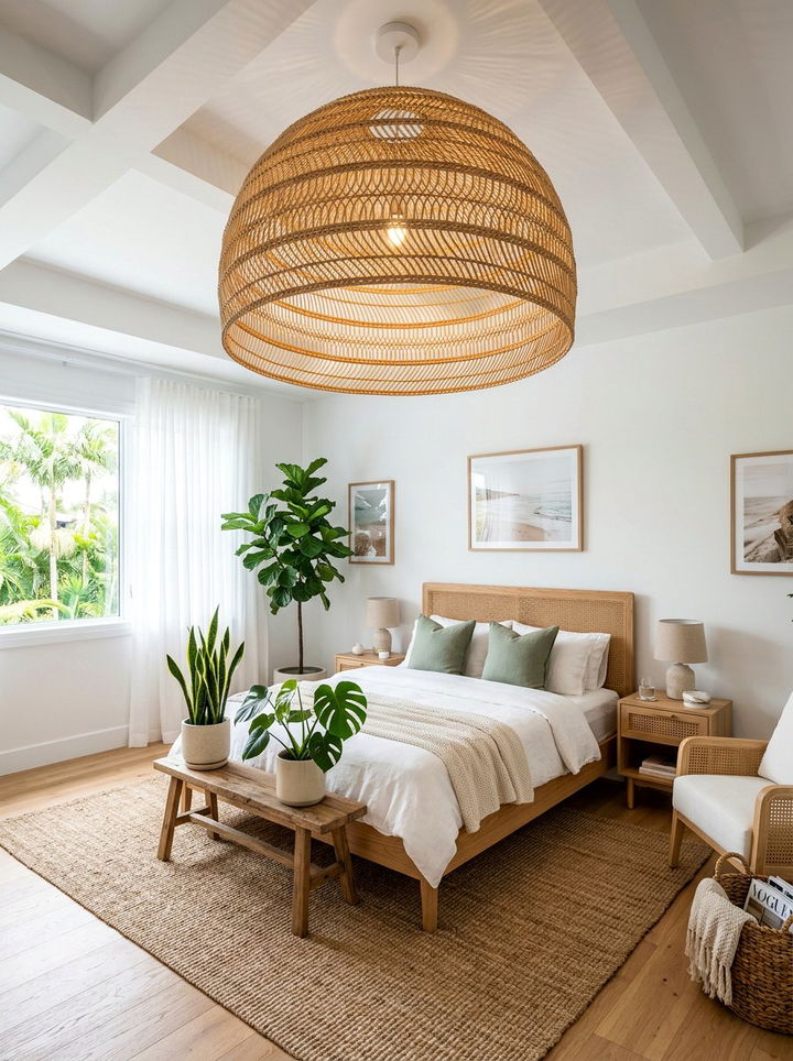 Rattan light fixture - 30 cheap bedroom ideas