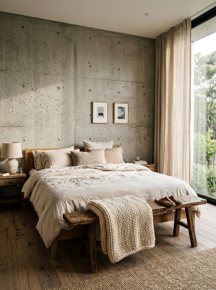 Raw Concrete Texture Bedroom - 30 concrete wall bedroom ideas