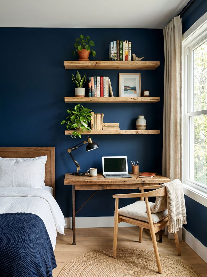 Raw Wood Floating Shelf - 30 rustic navy bedroom ideas
