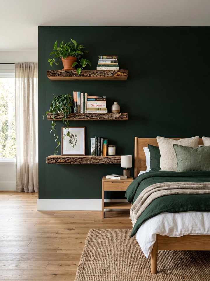 Raw Wood Floating Shelves - 30 forest bedroom ideas