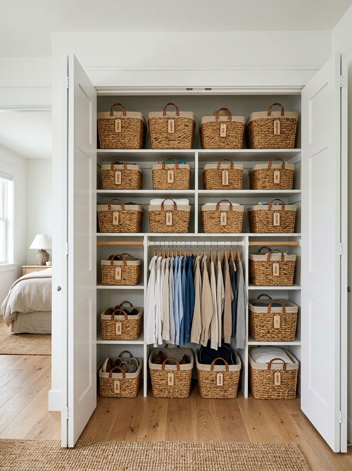 Reach In Closet Basket Storage Solution - 30 bedroom reach-in closet ideas