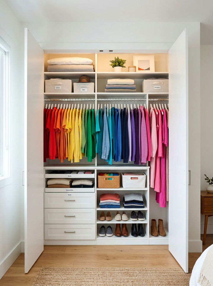 Reach In Closet Color Coded Organization - 30 bedroom reach-in closet ideas