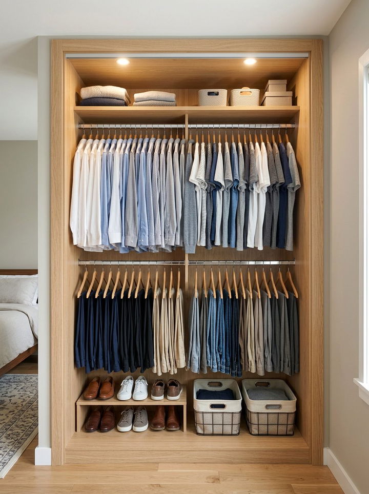 Reach In Closet Double Hanging Rods - 30 bedroom reach-in closet ideas