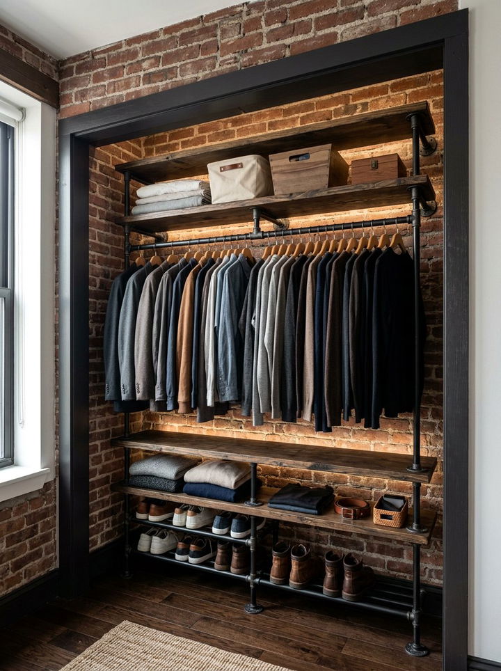 Reach In Closet Industrial Pipe Rods - 30 bedroom reach-in closet ideas