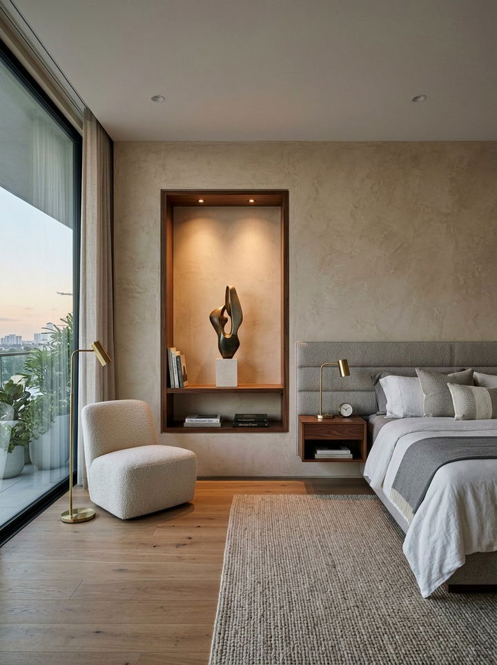 Recessed Wall Niche - 30 bedroom shelving ideas