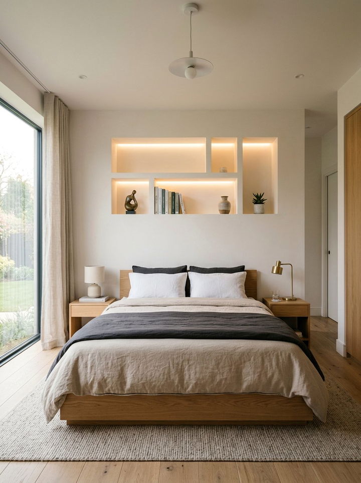 Recessed Wall Niche Storage - 30 bedroom storage solutions