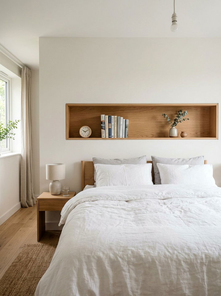 Recessed Wall Shelf Over Bed - 30 bedroom built-in ideas