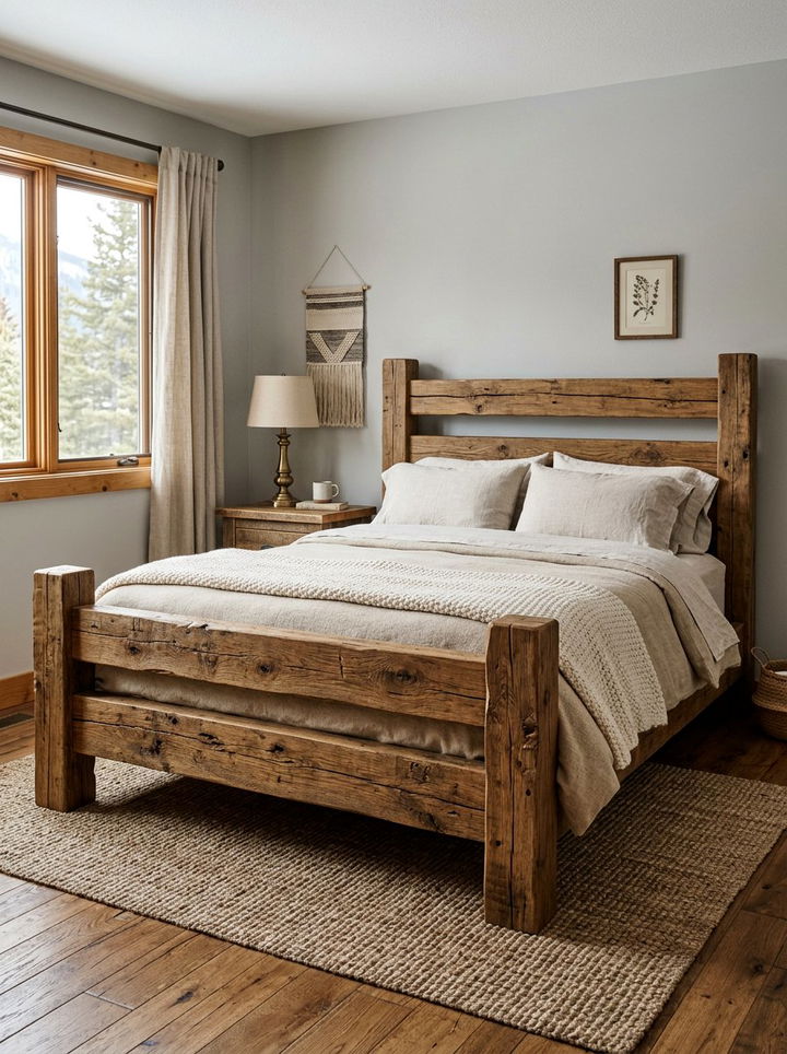 Reclaimed Timber Bed Frame - 30 rustic gray bedroom ideas