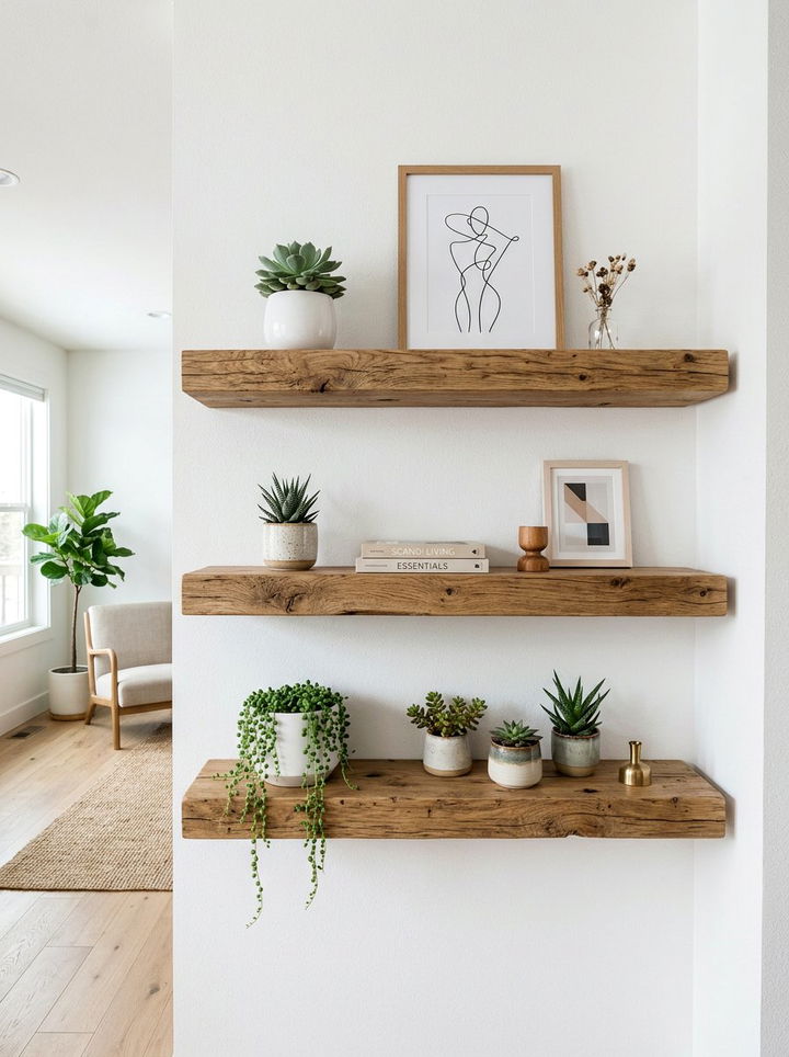 Reclaimed Timber Floating Shelves - 30 bedroom reclaimed wood furniture ideas