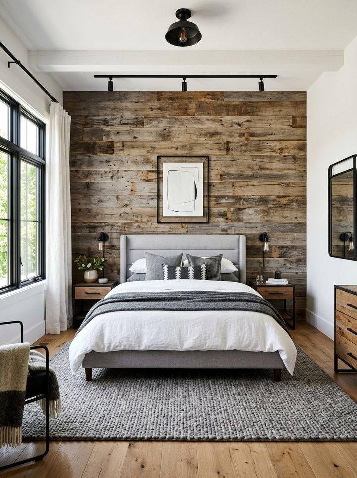 Reclaimed Wood Accent Wall - 30 bedroom textured walls