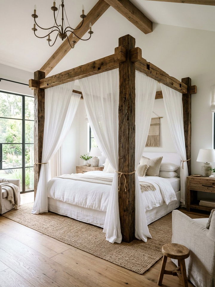 Reclaimed Wood Bed Canopy - 30 bedroom reclaimed wood furniture ideas