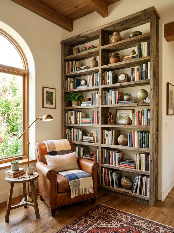 Reclaimed Wood Bookshelf - 30 bedroom reclaimed wood furniture ideas