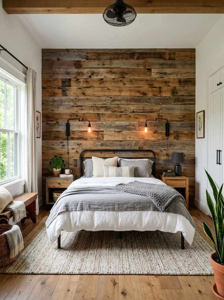 Reclaimed Wood Feature Wall - 30 bedroom statement piece ideas