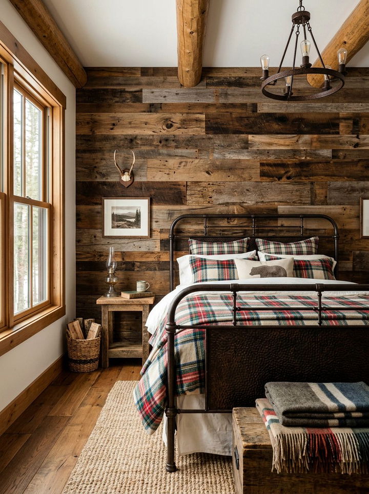 Reclaimed Wood Feature Wall - 30 bedroom focal point ideas