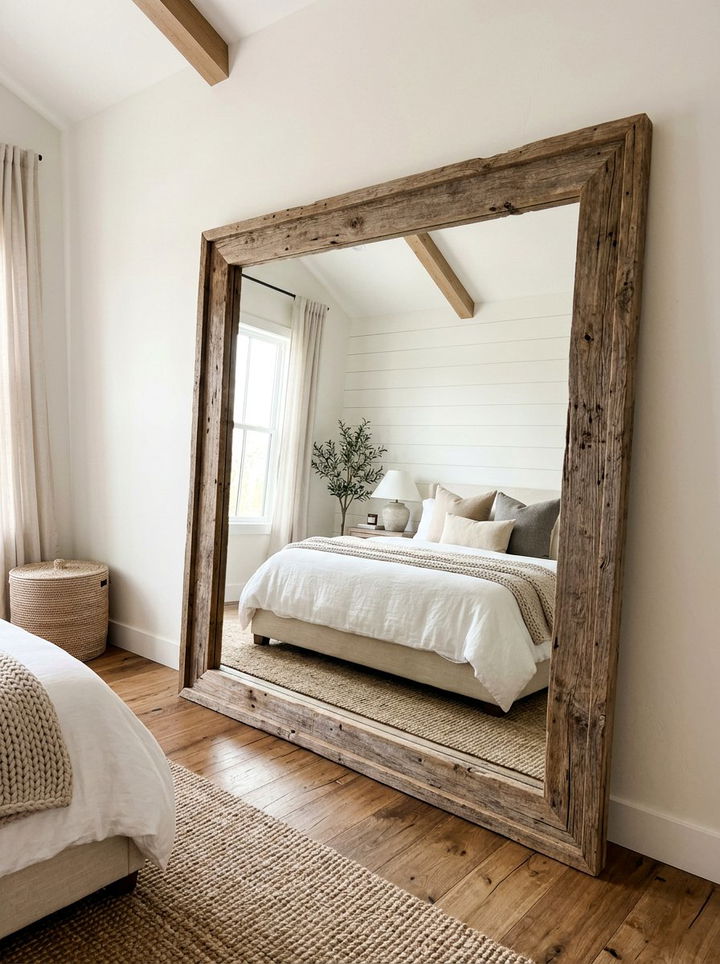 Reclaimed Wood Floor Mirror - 30 bedroom reclaimed wood furniture ideas