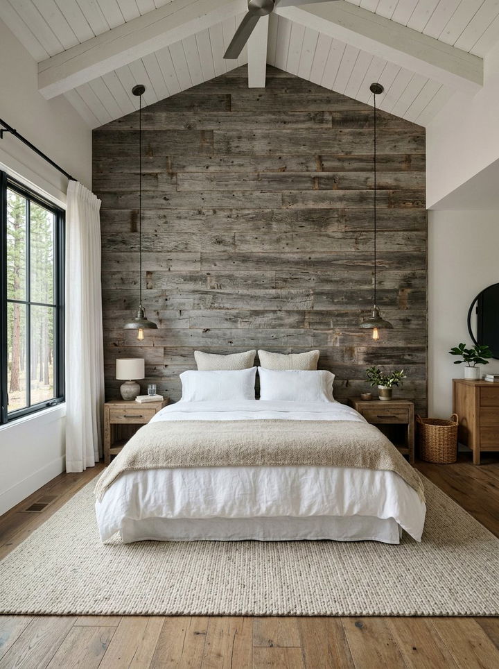 Reclaimed Wood Headboard - 30 cabin bedroom ideas