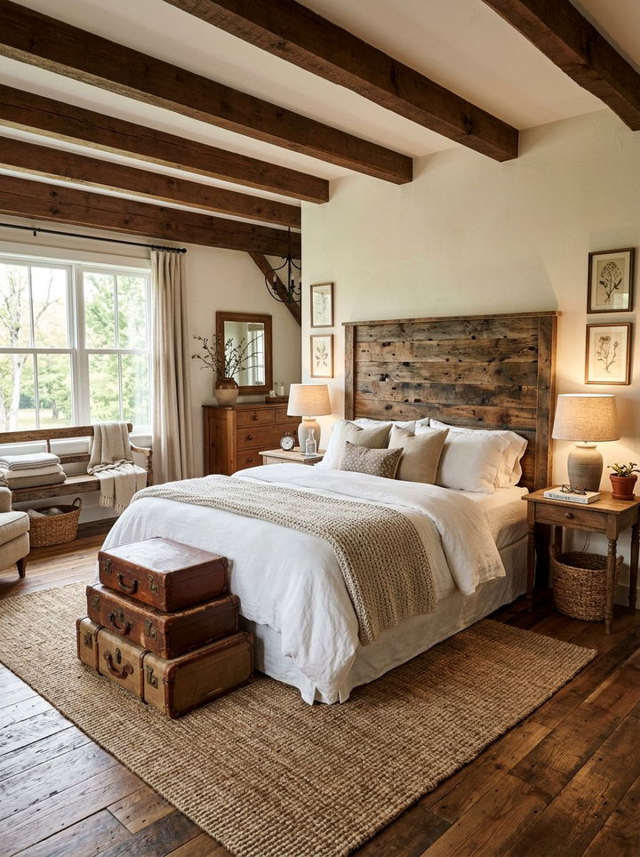 Reclaimed Wood Headboard - 30 shabby chic bedroom ideas