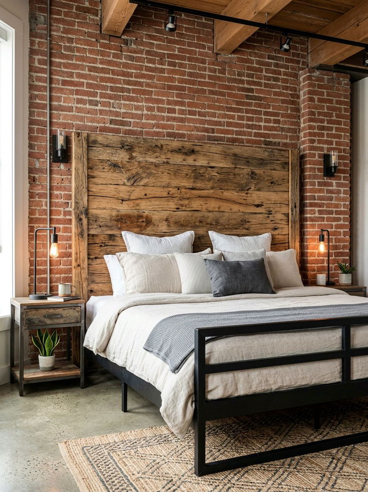 Reclaimed Wood Headboard - 30 industrial bedroom ideas