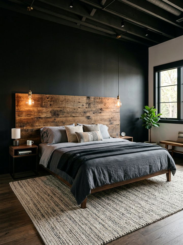 Reclaimed Wood Headboard - 30 rustic black bedroom ideas