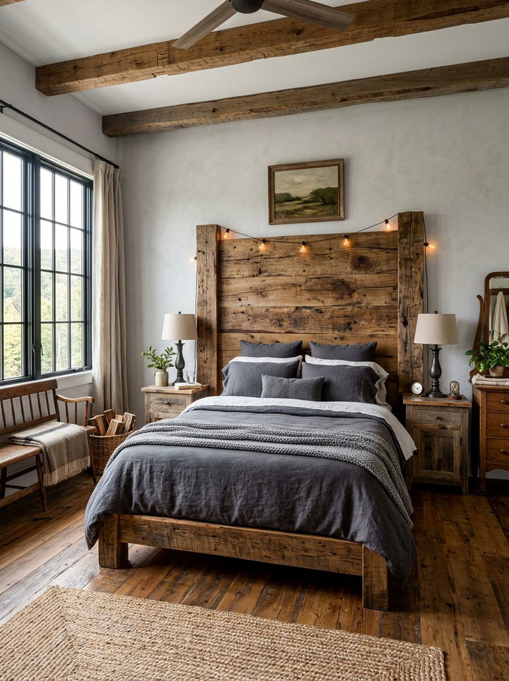 Reclaimed Wood Headboard - 30 rustic gray bedroom ideas