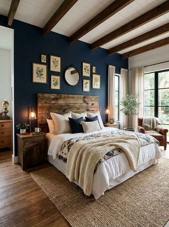 Reclaimed Wood Headboard - 30 rustic navy bedroom ideas