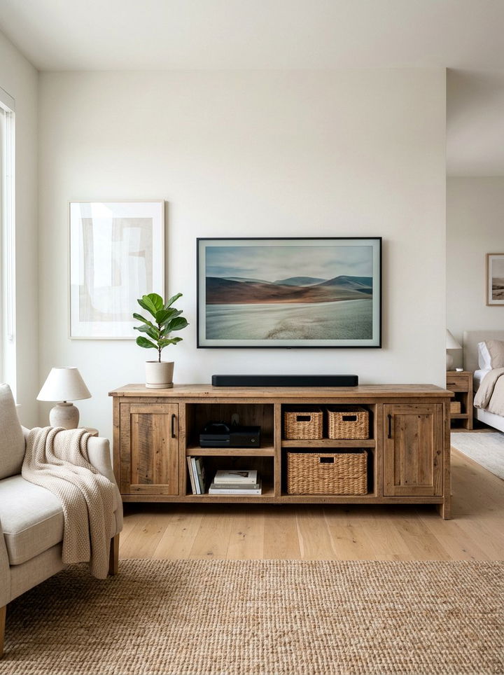 Reclaimed Wood Media Console - 30 bedroom reclaimed wood furniture ideas