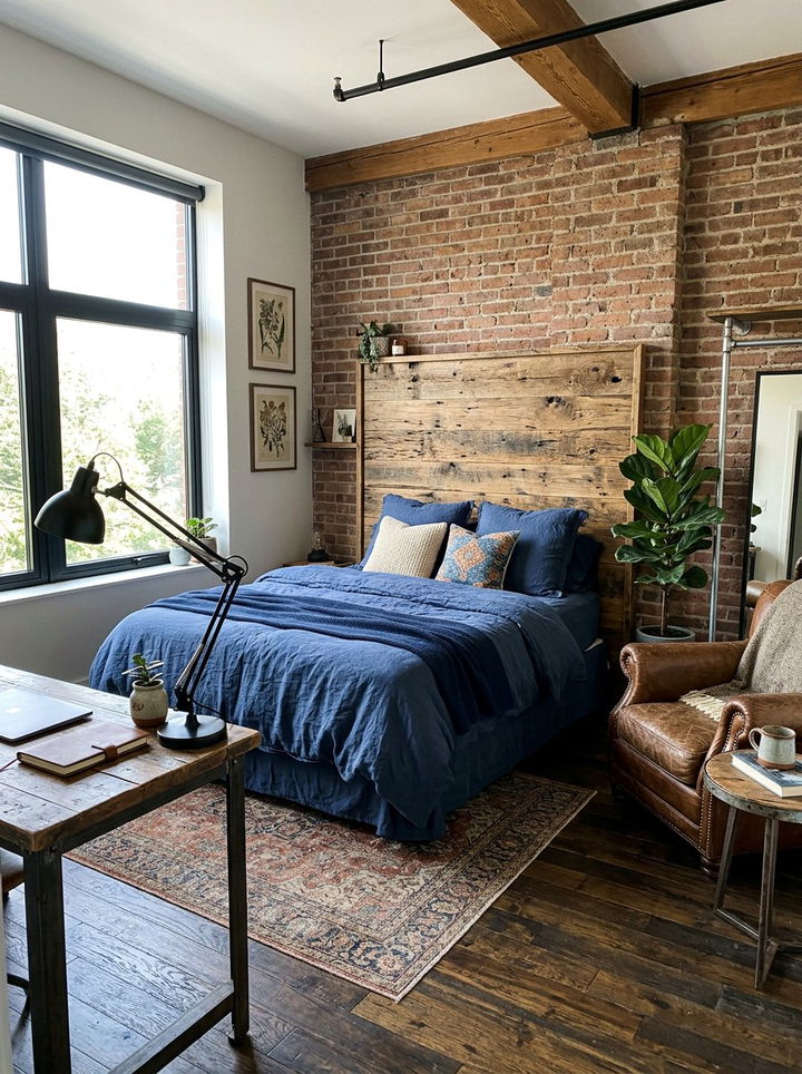 Reclaimed Wood Navy Bed - 30 industrial navy bedroom ideas