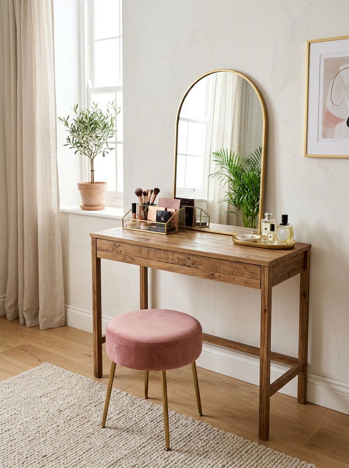 Reclaimed Wood Vanity Table - 30 bedroom reclaimed wood furniture ideas