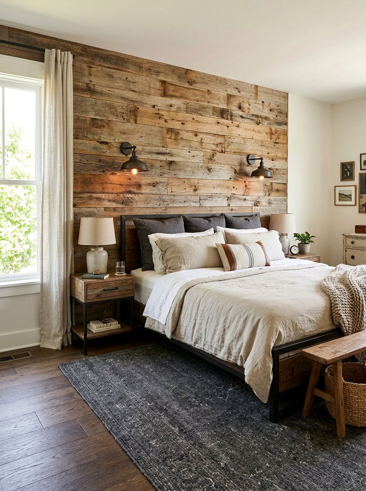 Reclaimed Wood Wall - 30 warehouse bedroom ideas