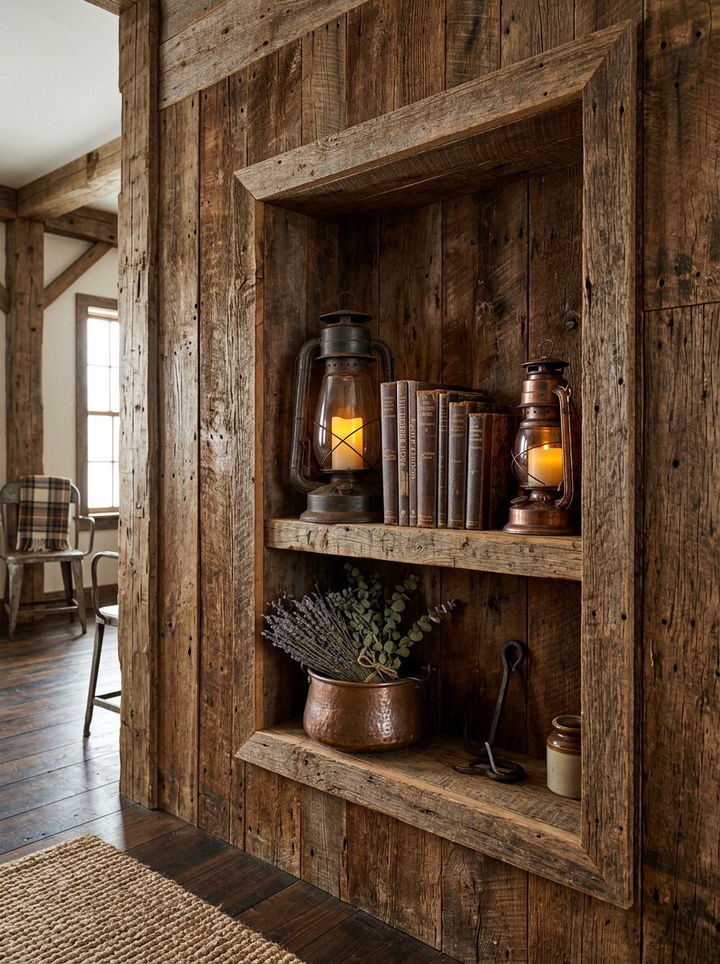 Reclaimed Wood Wall Niche - 30 bedroom wall niches