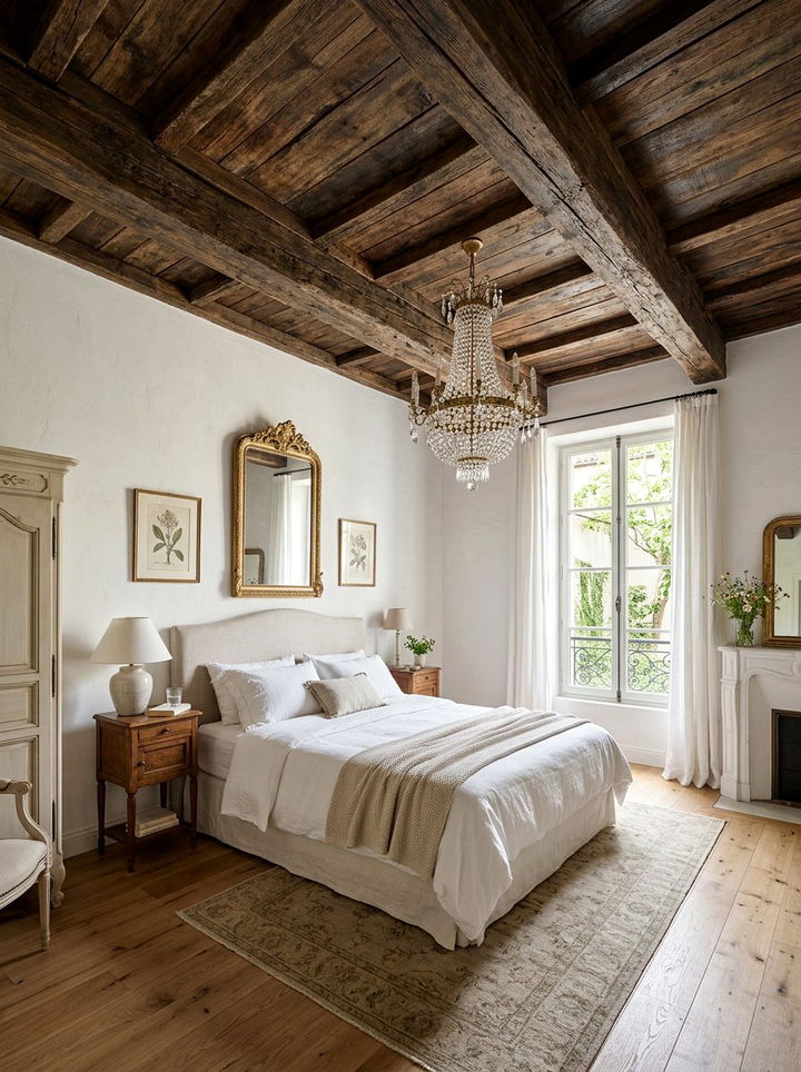 Reclaimed wood ceiling French bedroom - 30 French shabby chic bedroom ideas