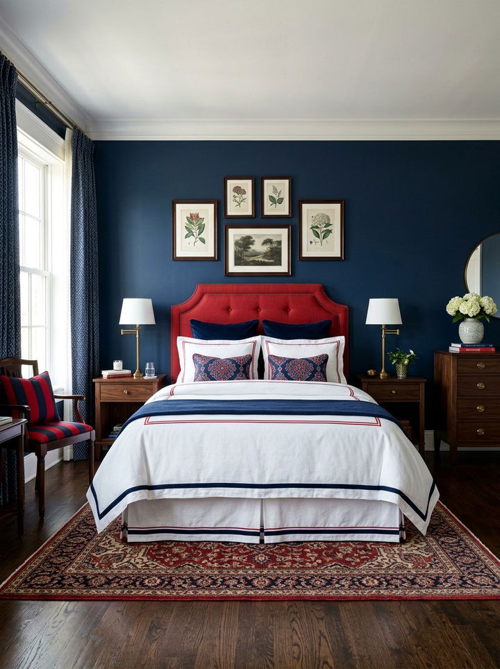Red And Navy Bedroom - 30 red bedroom ideas