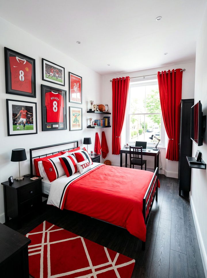 Red And White Sports Room - 30 football bedroom ideas