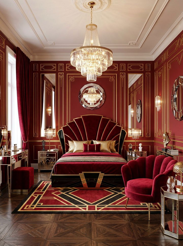 Red Art Deco Bedroom - 30 red bedroom ideas