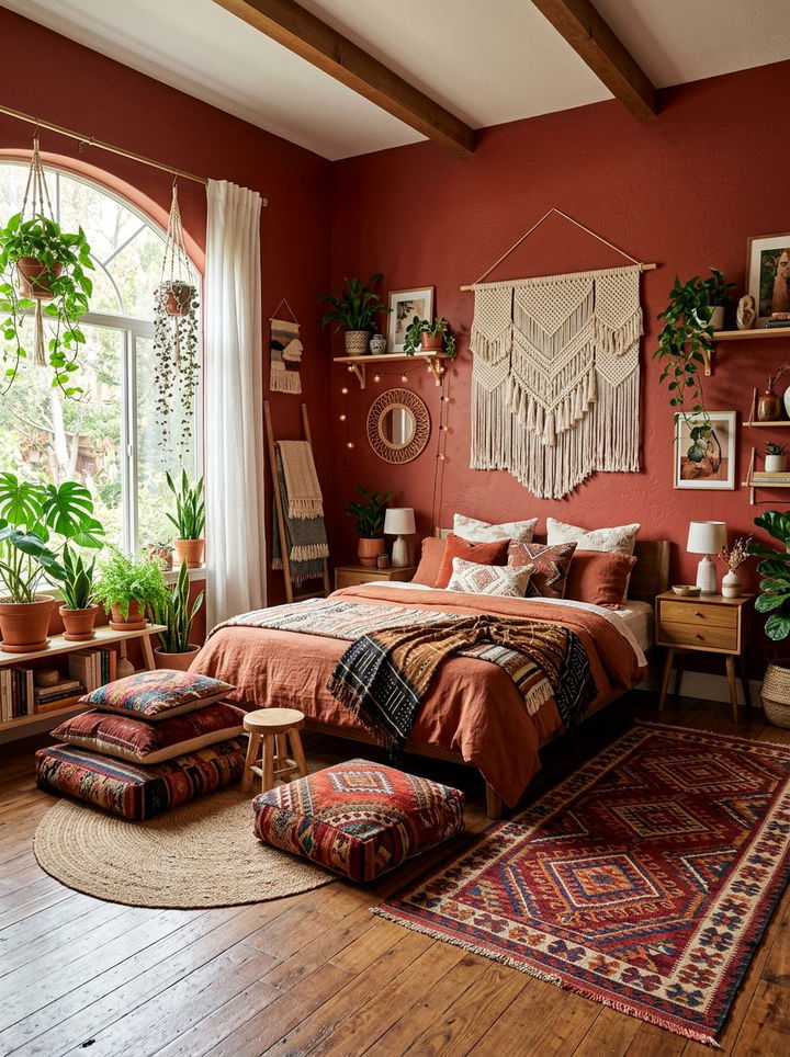 Red Boho Bedroom - 30 red bedroom ideas