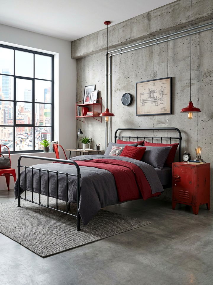 Red Industrial Bedroom - 30 red bedroom ideas