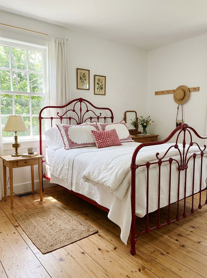 Red Iron Bed Frame - 30 red and white bedroom color combo