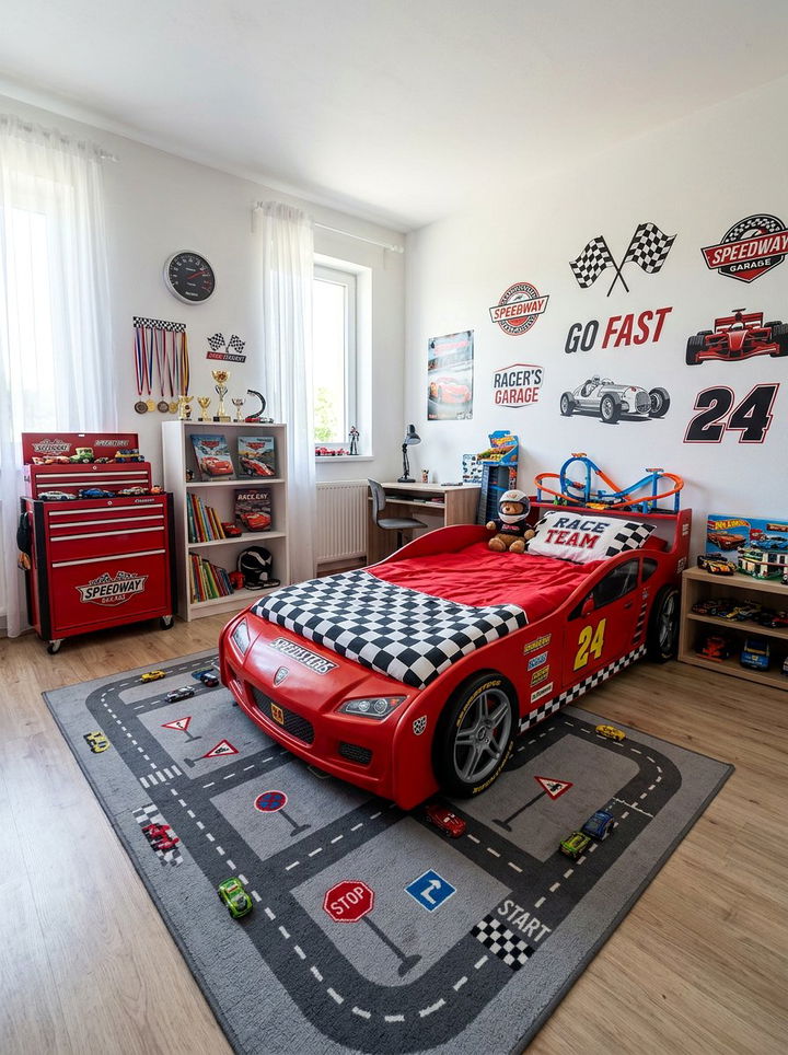 Red Race Car Bed - 30 car themed bedroom ideas