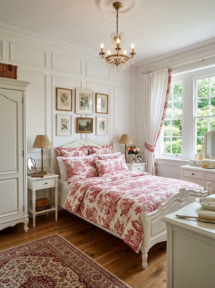 Red Toile Bedding Bedroom - 30 red and white bedroom ideas