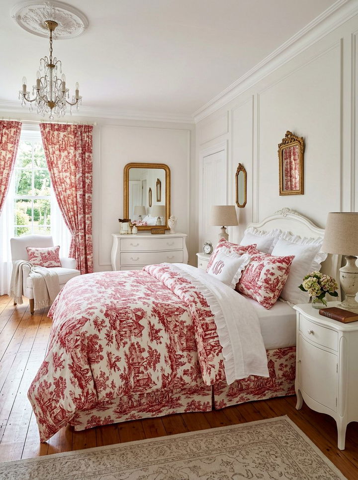 Red Toile Bedroom Set - 30 red and white bedroom color combo