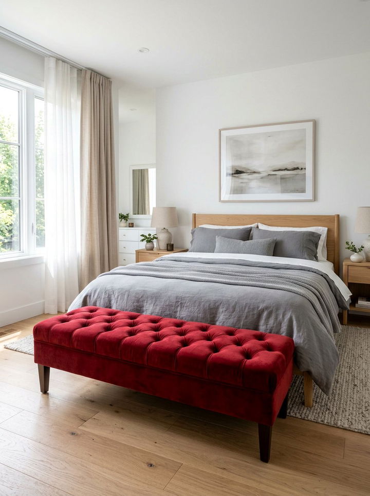 Red Tufted Bench Bedroom - 30 red bedroom ideas