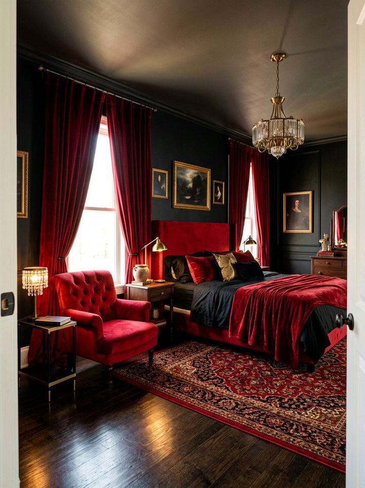 Red Velvet Decor - 30 dramatic bedroom ideas