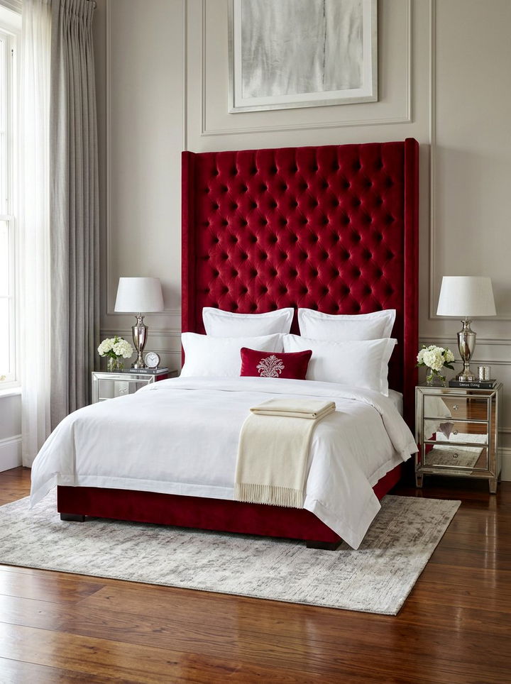 Red Velvet Headboard Bedroom - 30 red bedroom ideas