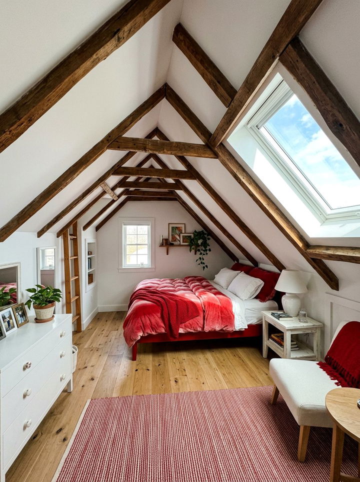 Red White Attic Bedroom - 30 red and white bedroom ideas