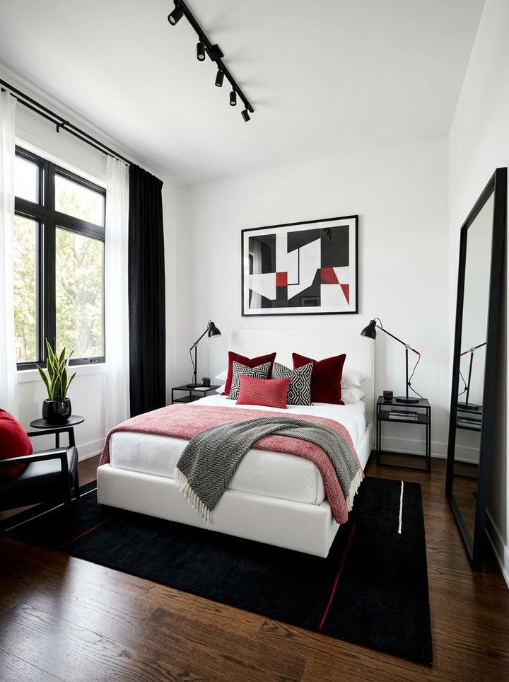 Red White Black Accents - 30 red and white bedroom color combo