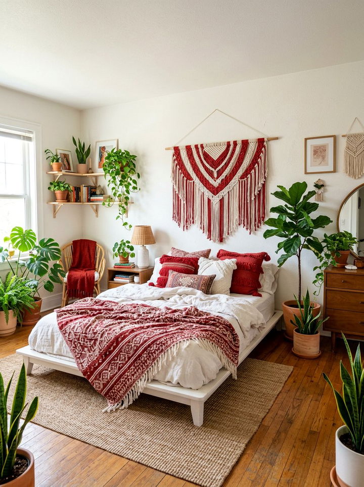Red White Boho Bedroom - 30 red and white bedroom ideas